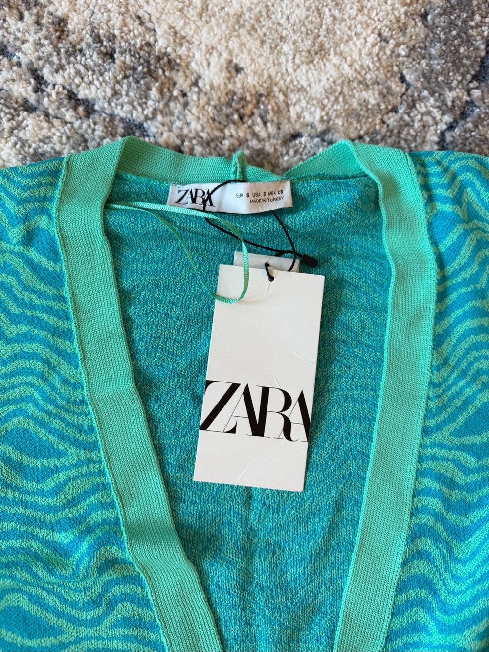 ZARA Turquoise Wave-Pattern Cardigan - Picture 3 of 4